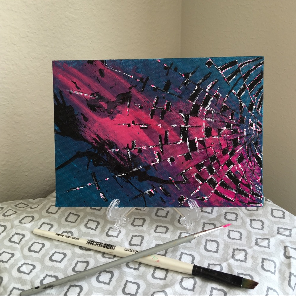 Pink Burst Abstract Art on Canvas - Picture 2 of 7